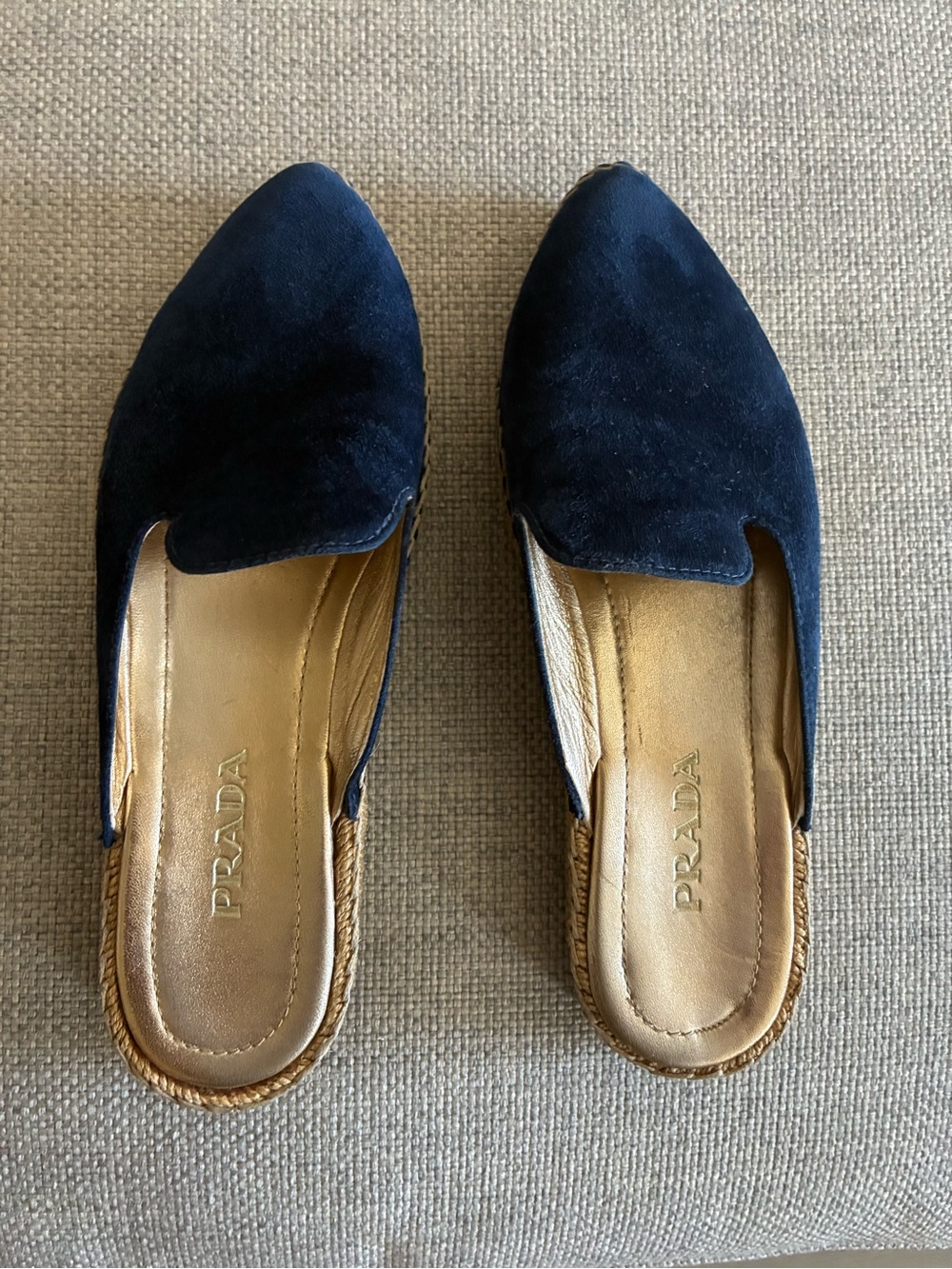 Prada Navy Suede Pointed-Toe Slip-On Mules